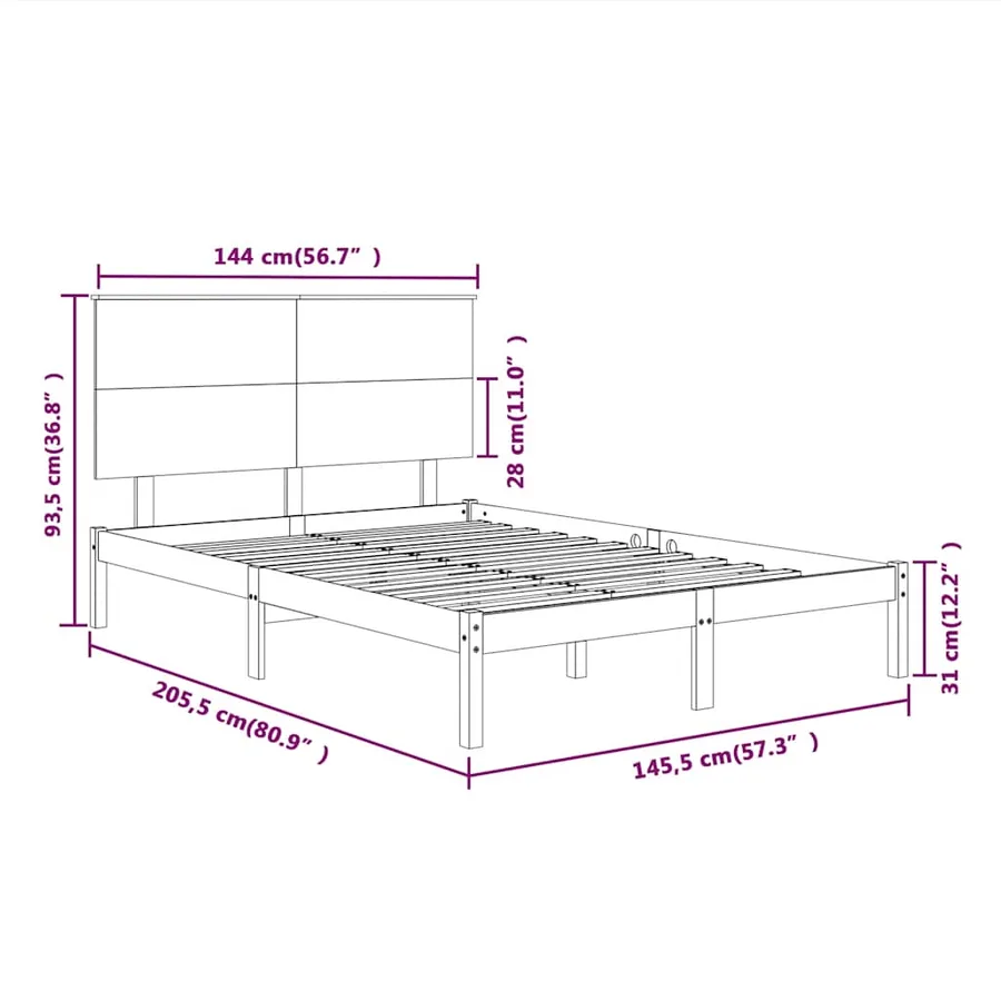 Cadre de lit sans matelas blanc 140x200 cm bois de pin massif - 6