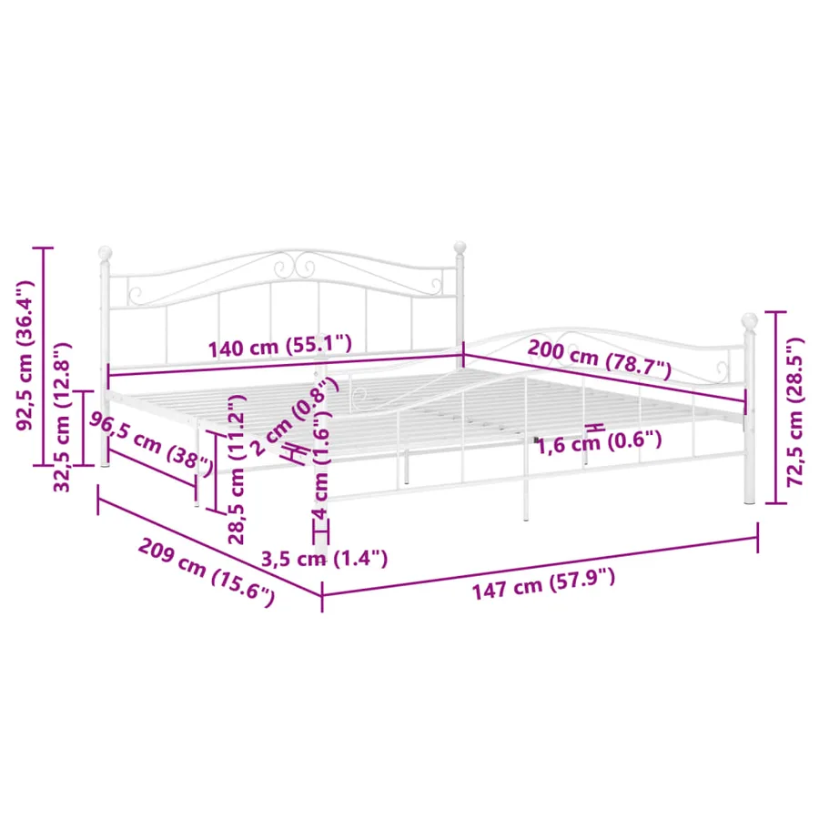 Cadre de lit sans matelas blanc métal 140x200 cm - 8