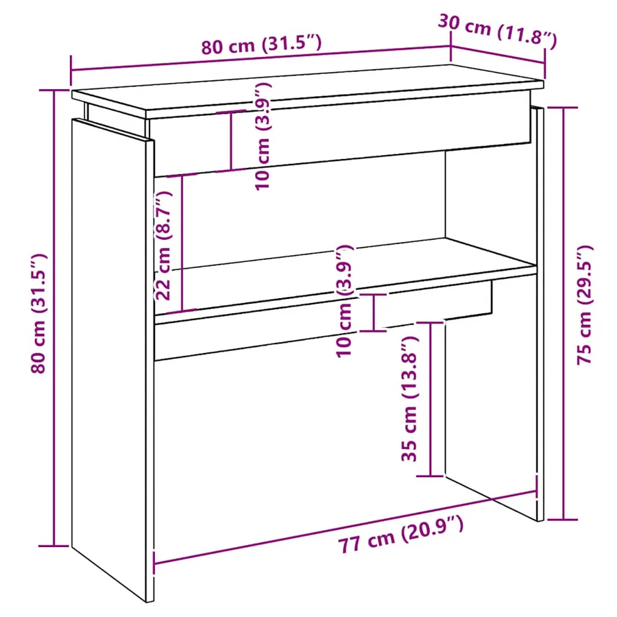 Table console Noir 80x30x80 cm Aggloméré - 7