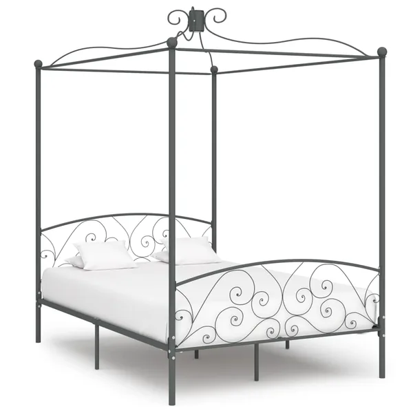 Cadre de lit à baldaquin sans matelas gris métal 120x200 cm