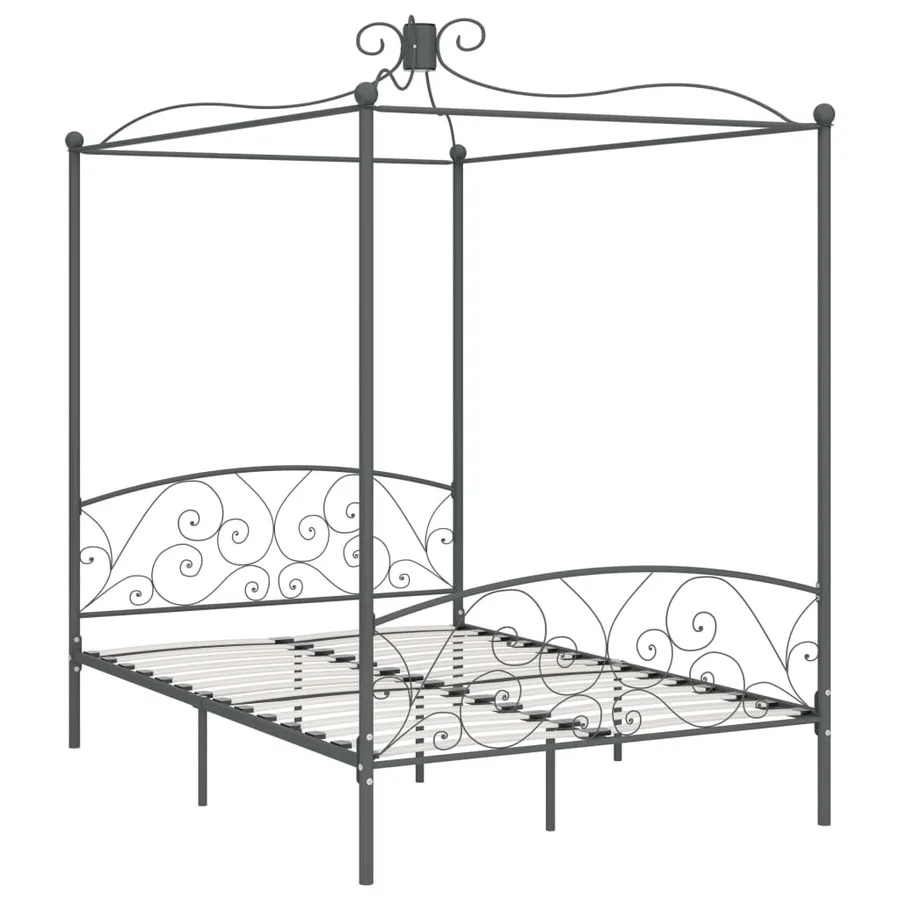 Cadre de lit à baldaquin sans matelas gris métal 120x200 cm - 2