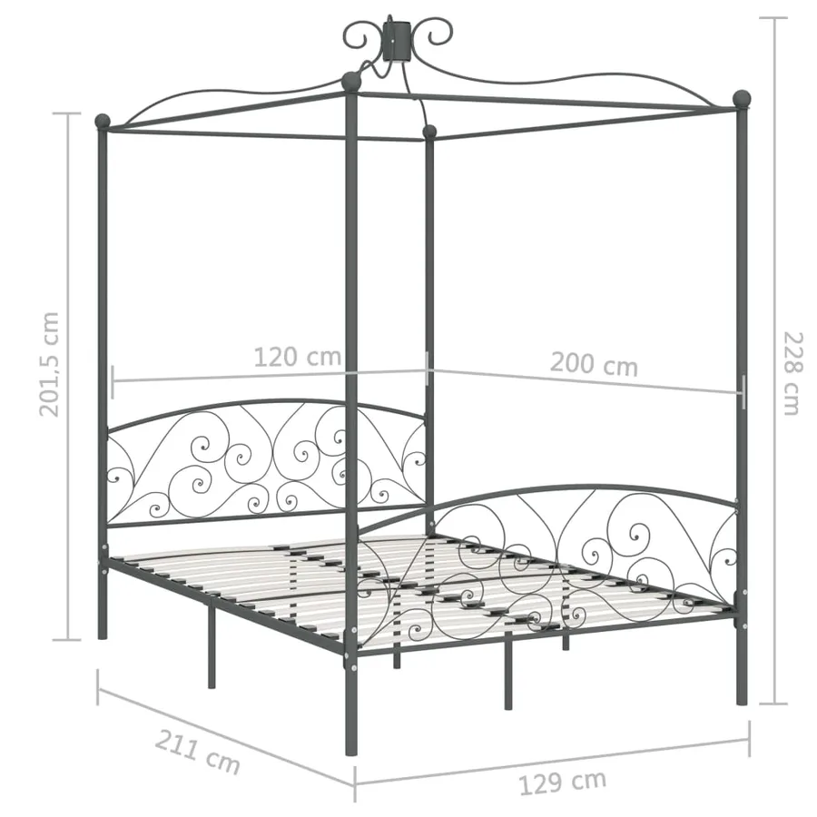 Cadre de lit à baldaquin sans matelas gris métal 120x200 cm - 6