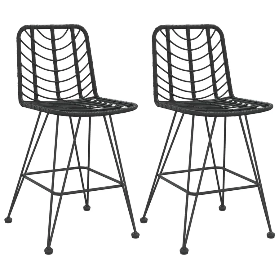 Tabourets de bar lot de 2 Noir Résine tressée et acier - 2
