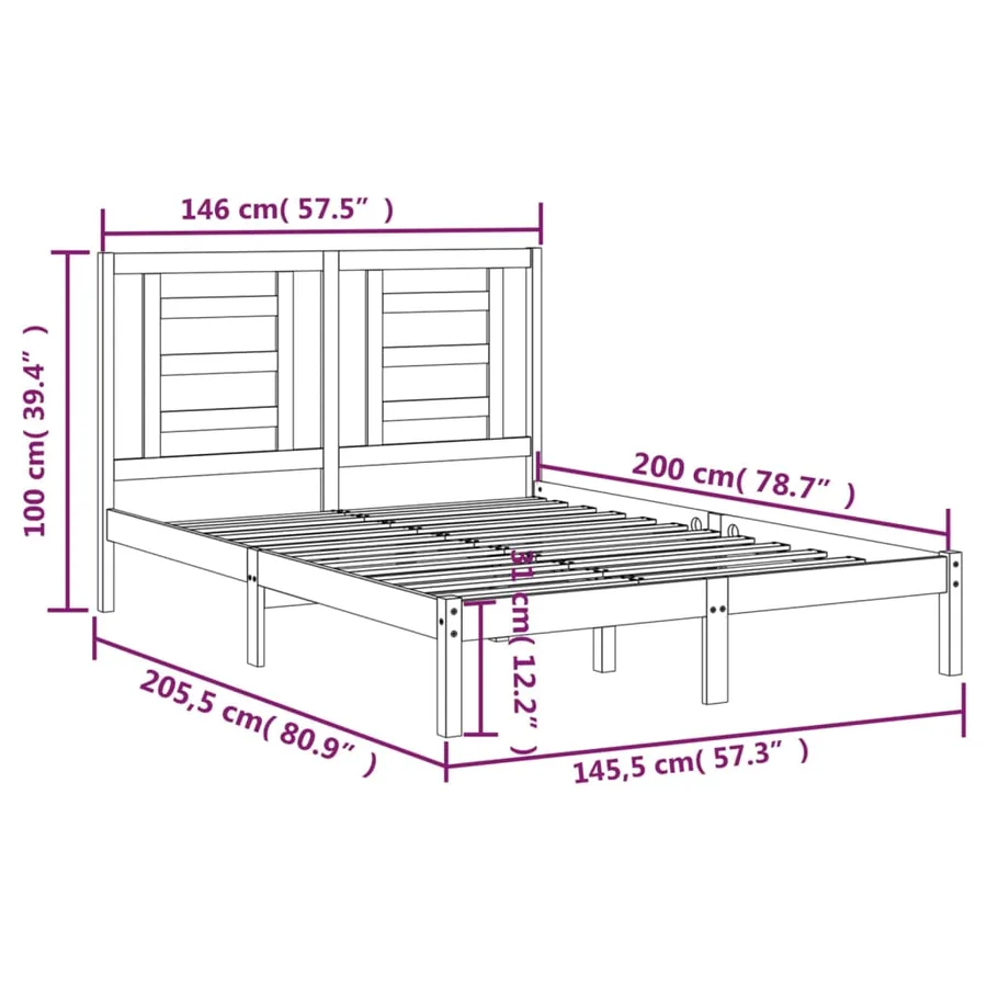 Cadre de lit sans matelas blanc 140x200 cm bois de pin massif - 6