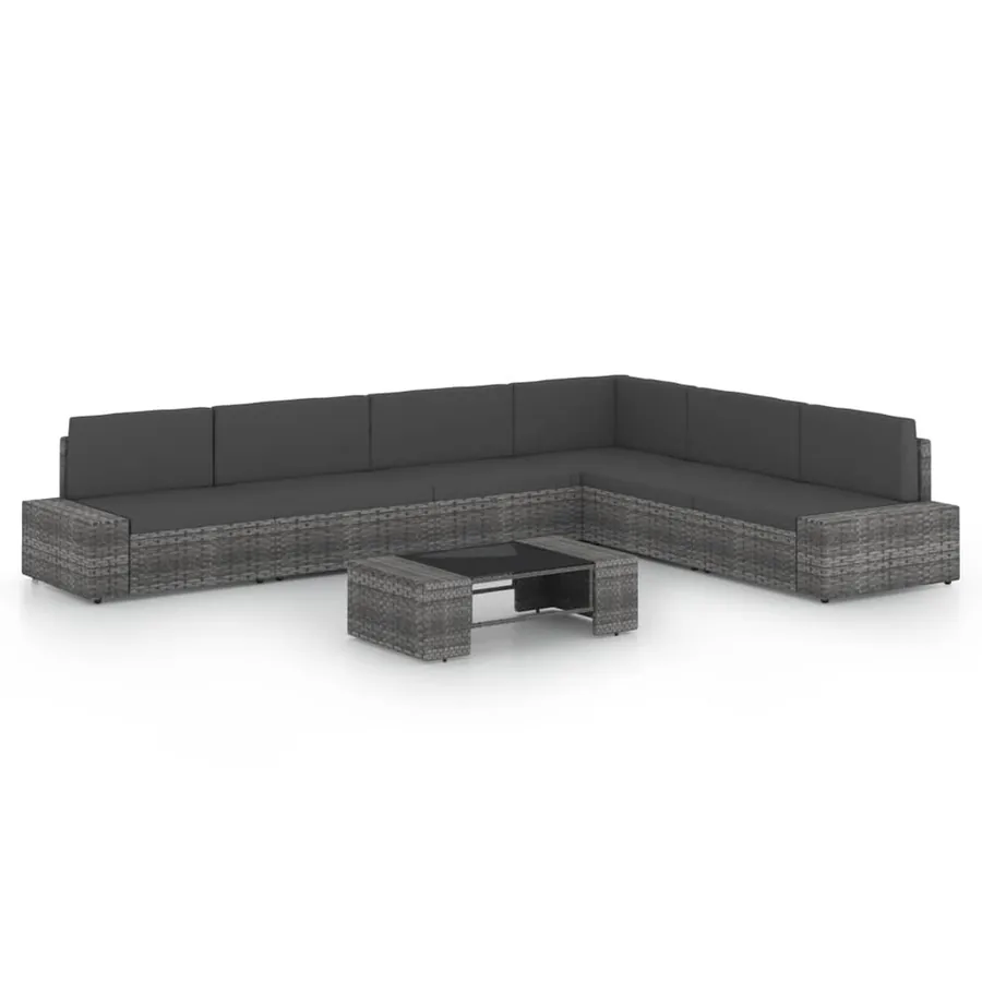 Salon de jardin 7 pcs avec coussins Gris Résine tressée