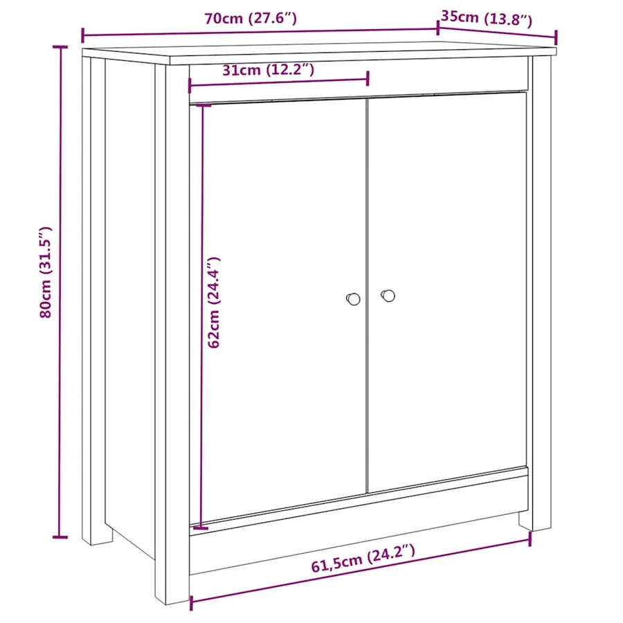 Buffets 2 pcs blanc 70x35x80 cm bois massif de pin - 7