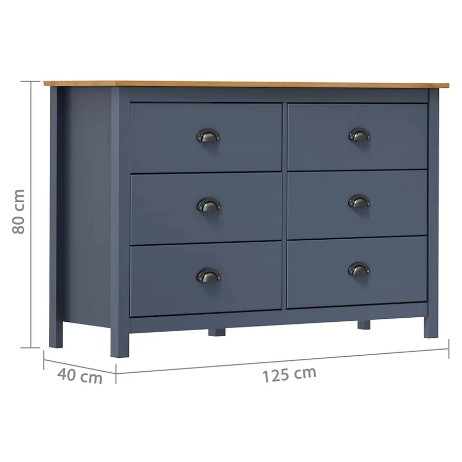 Buffet Hill Gris 125x40x80 cm Bois de pin solide - 7