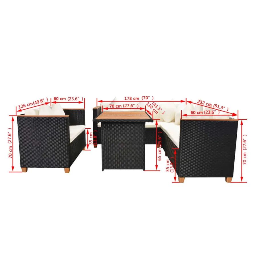 Salon de jardin 5 pcs avec coussins résine tressée noir - 11