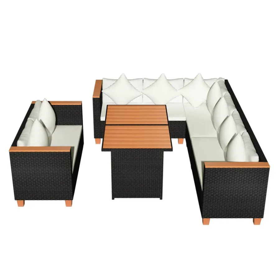Salon de jardin 5 pcs avec coussins résine tressée noir - 2