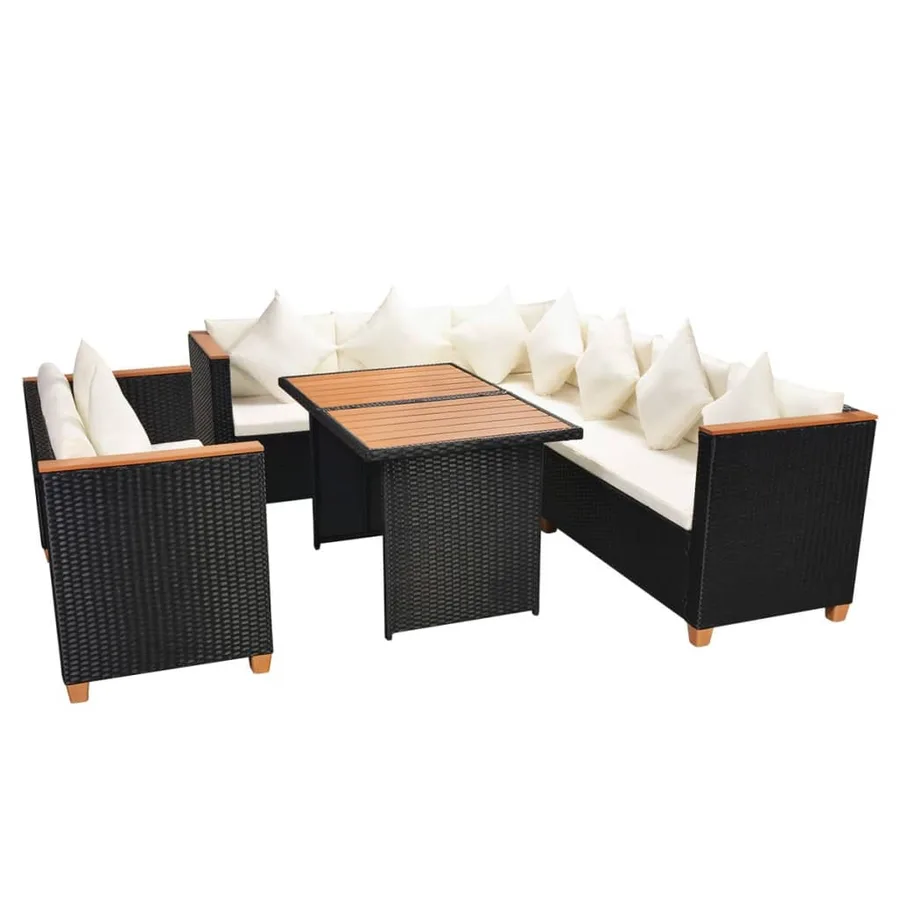 Salon de jardin 5 pcs avec coussins résine tressée noir - 3