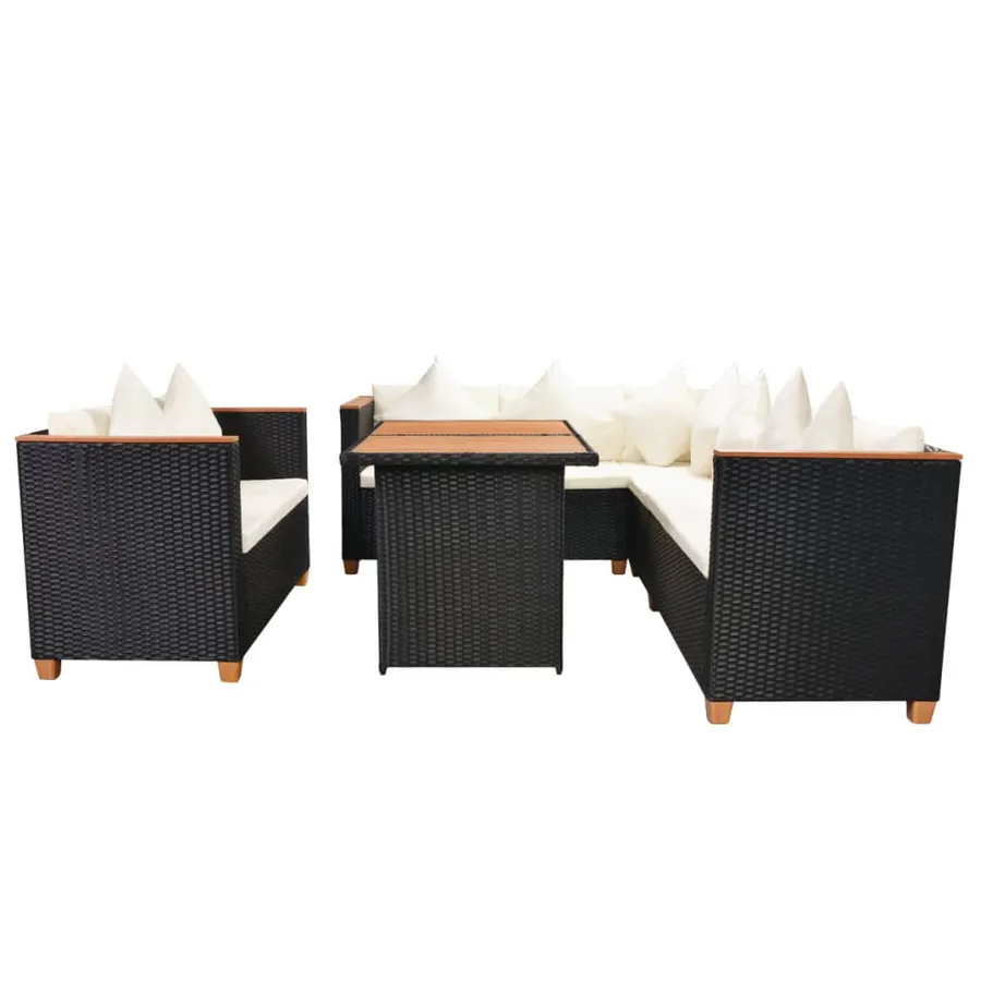 Salon de jardin 5 pcs avec coussins résine tressée noir - 4