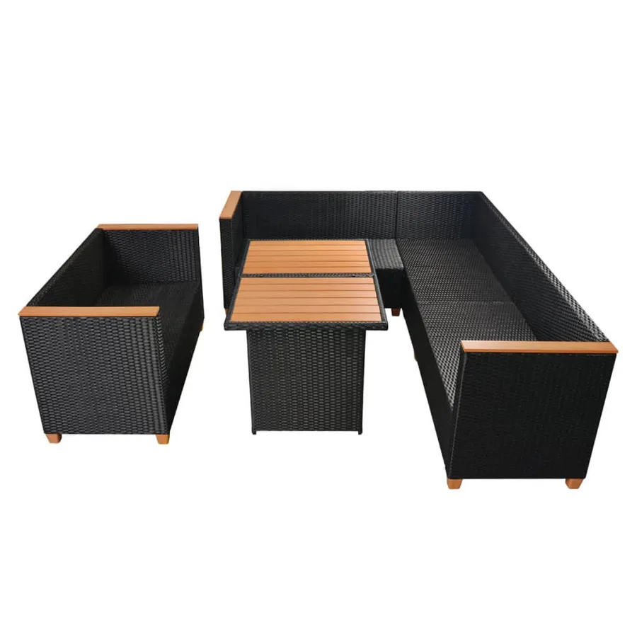 Salon de jardin 5 pcs avec coussins résine tressée noir - 5