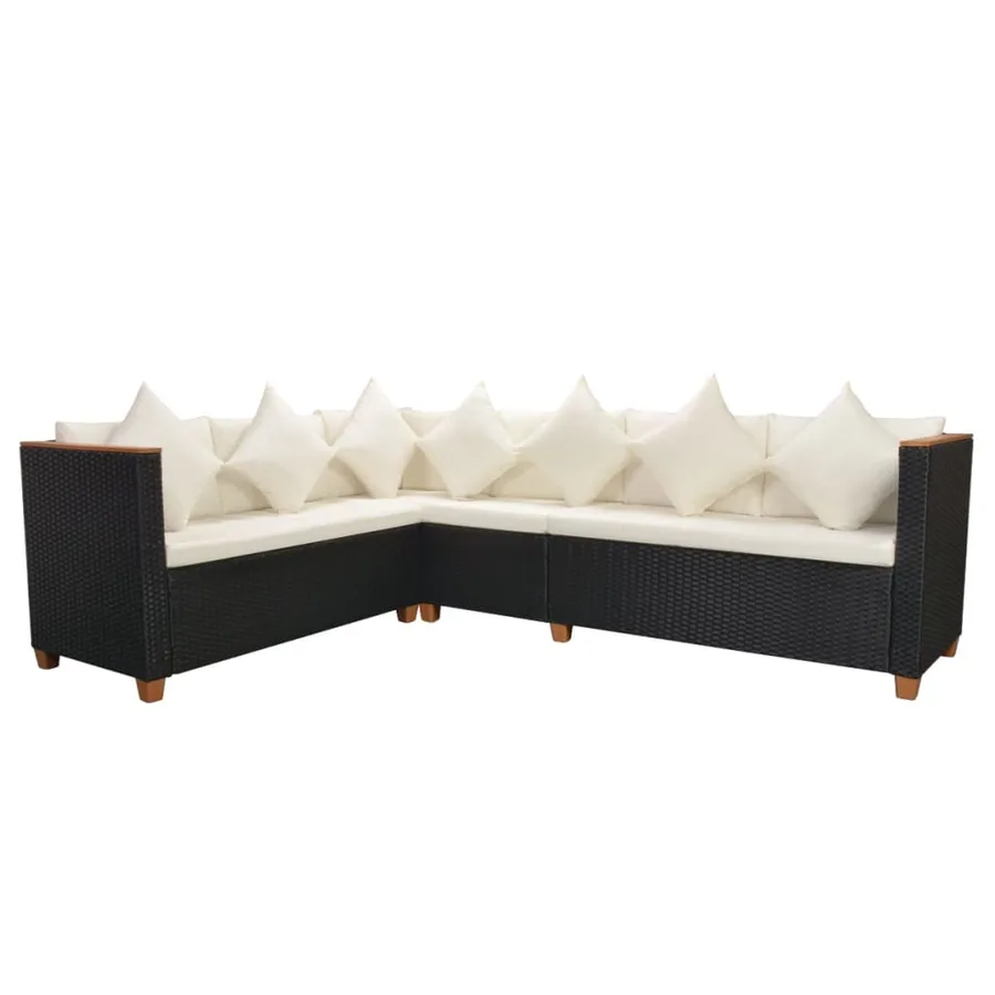 Salon de jardin 5 pcs avec coussins résine tressée noir - 6