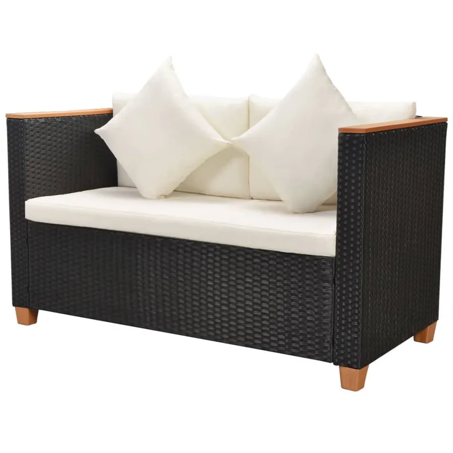 Salon de jardin 5 pcs avec coussins résine tressée noir - 8