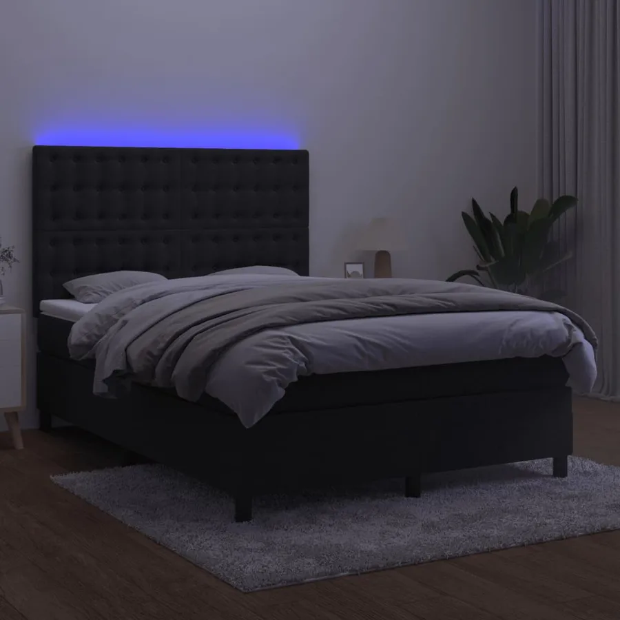 Sommier à lattes de lit matelas et LED Noir 140x200 cm Velours - 4