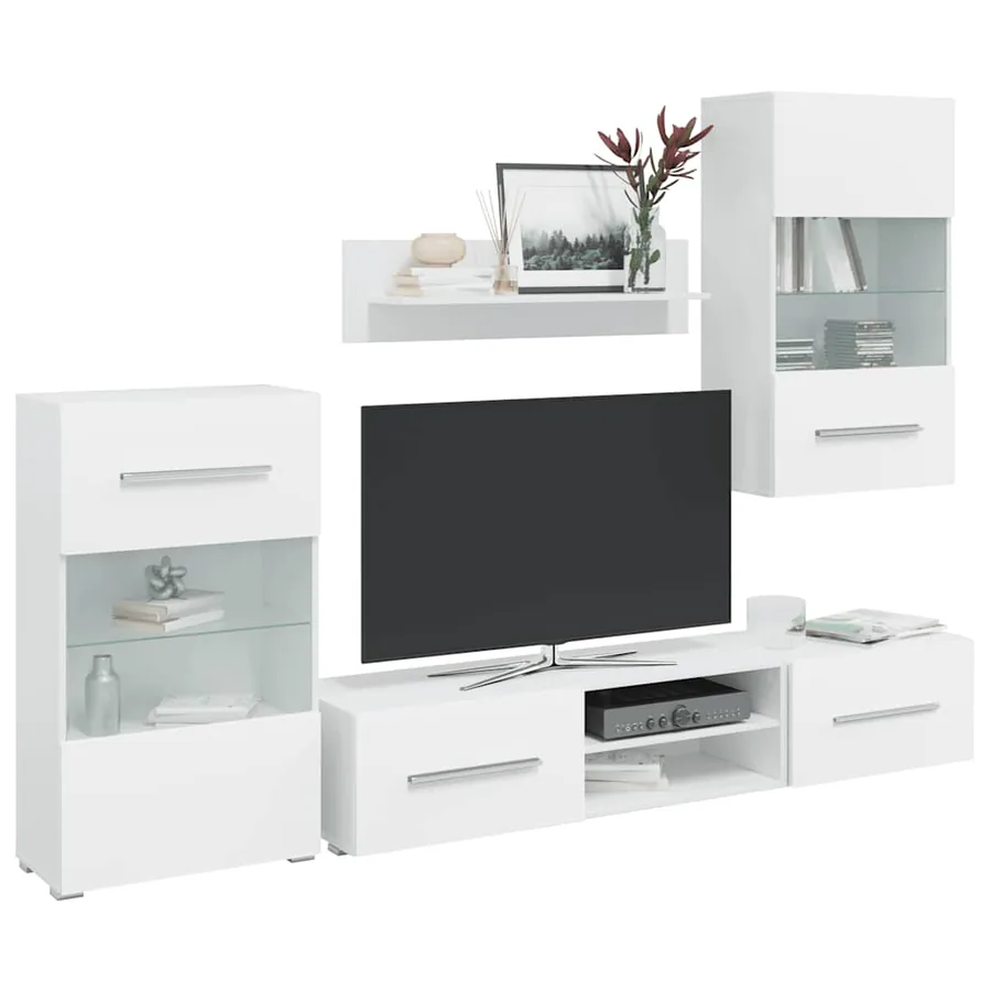 Meuble TV mural avec éclairage LED 5 pièces Blanc