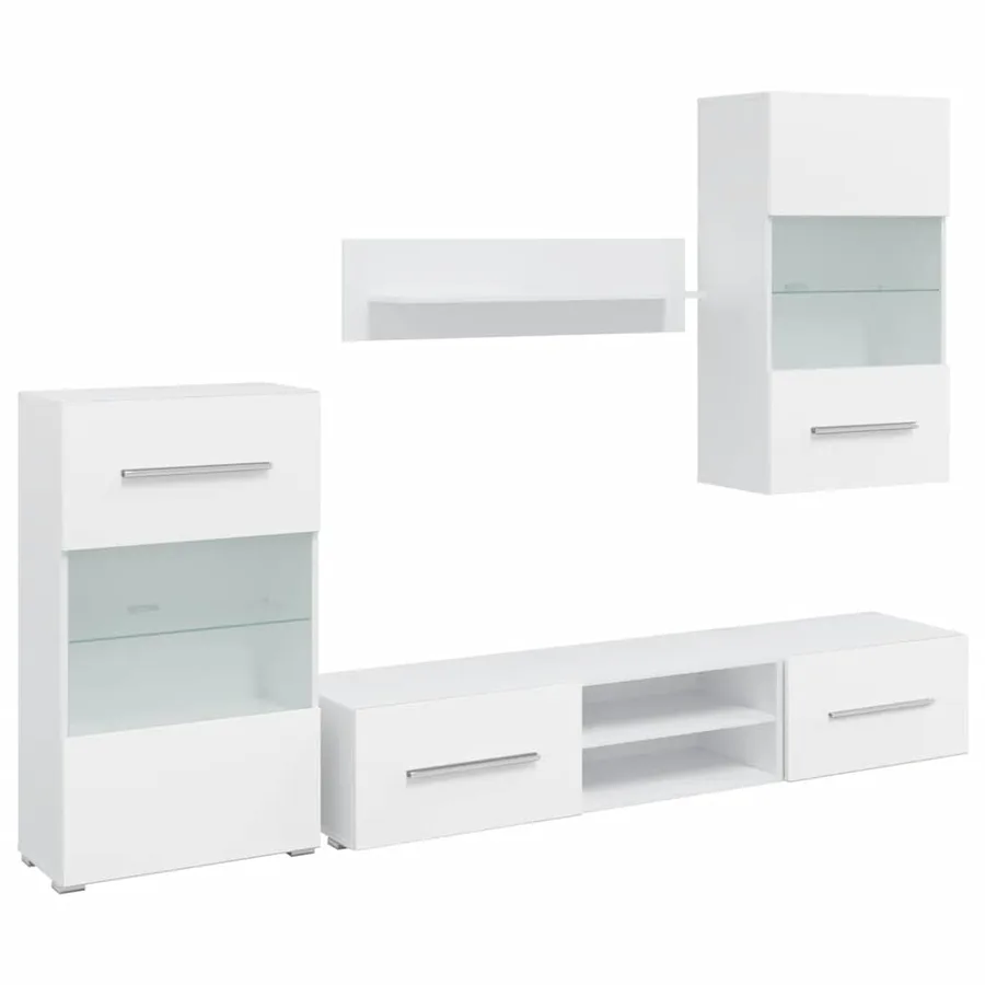 Meuble TV mural avec éclairage LED 5 pièces Blanc - 2