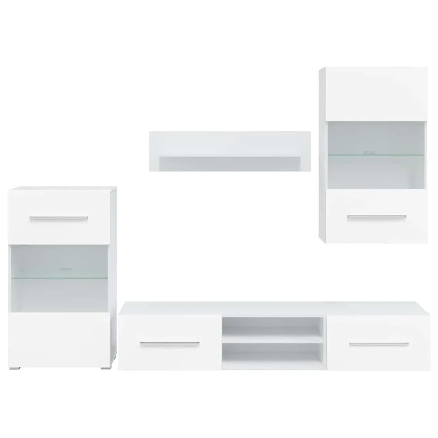 Meuble TV mural avec éclairage LED 5 pièces Blanc - 5