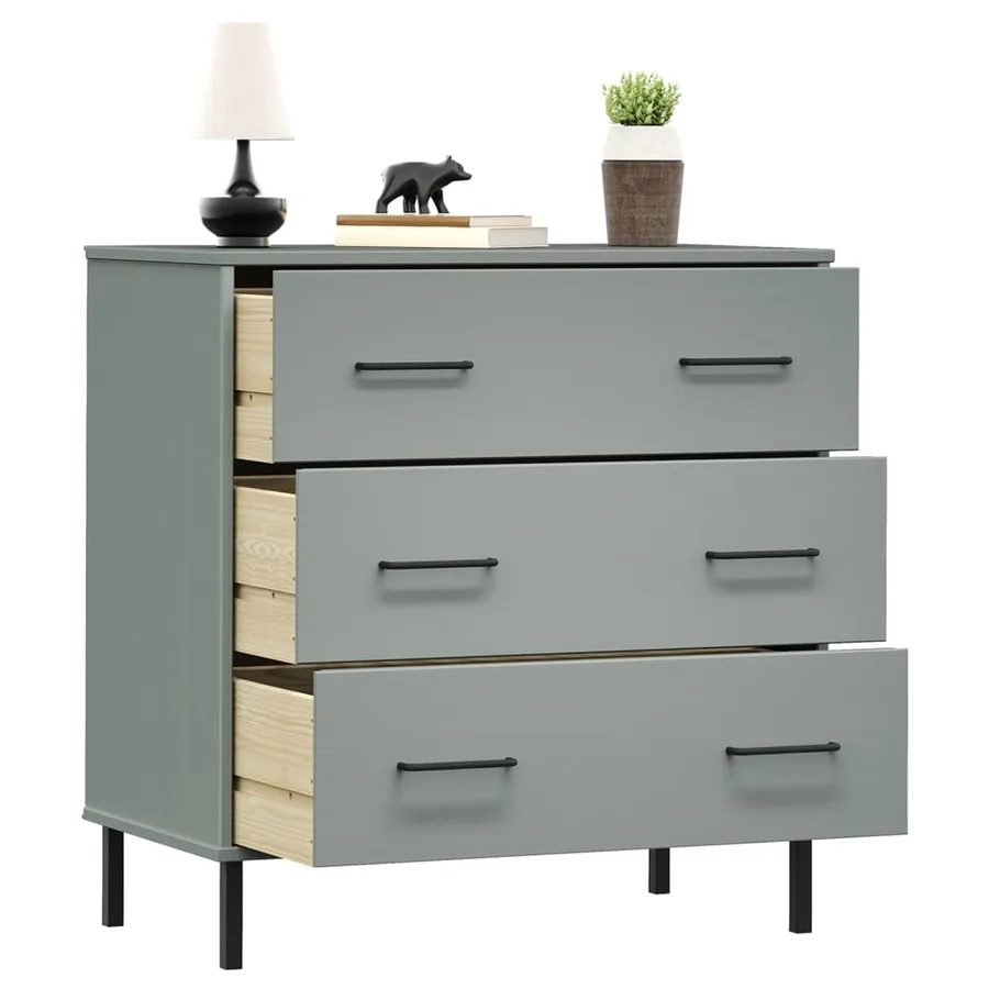 Buffet avec 3 tiroirs Gris 77x40x79,5 cm Bois massif OSLO - 3