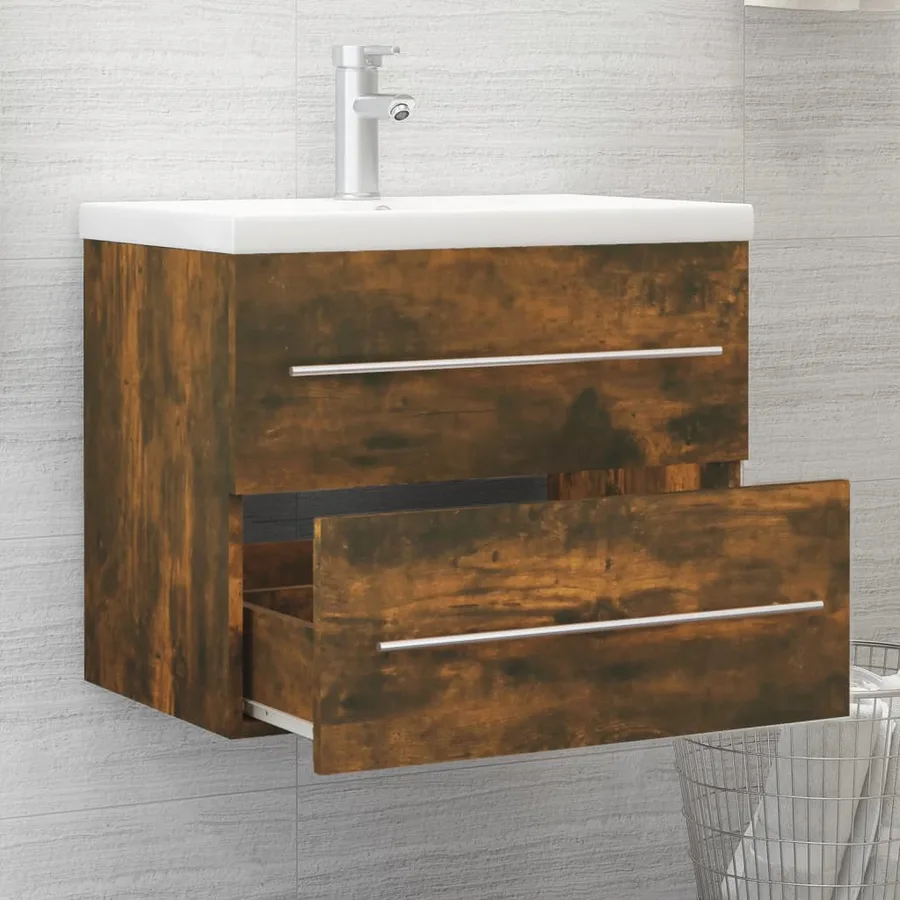 Armoire de lavabo Chêne fumé 60x38,5x48 cm Bois d'ingénierie - 6