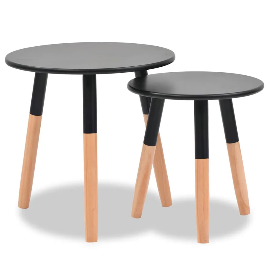 Ensemble de tables d'appoint 2 pcs Bois de pin massif Noir - 2