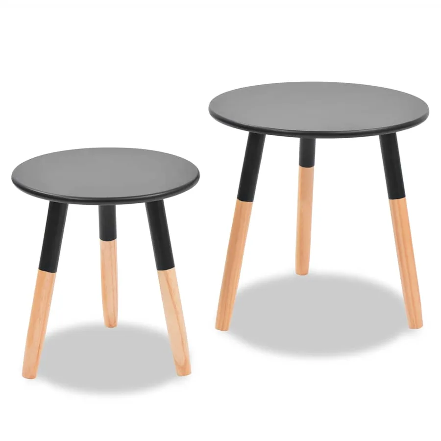 Ensemble de tables d'appoint 2 pcs Bois de pin massif Noir - 3