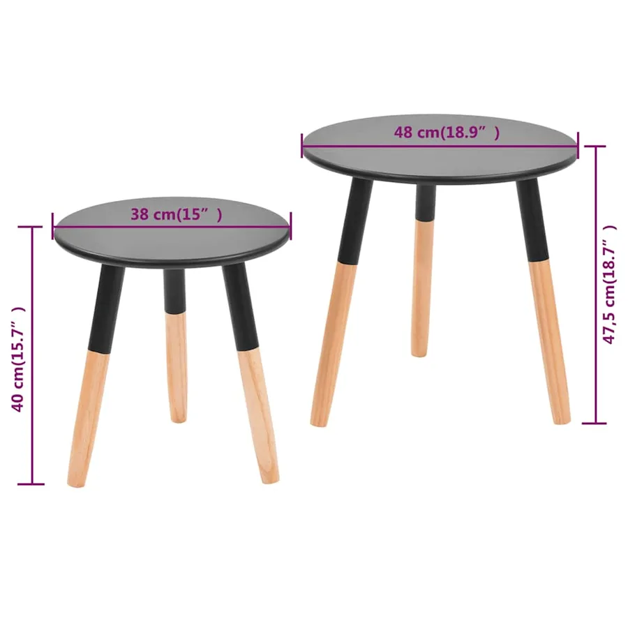 Ensemble de tables d'appoint 2 pcs Bois de pin massif Noir - 9