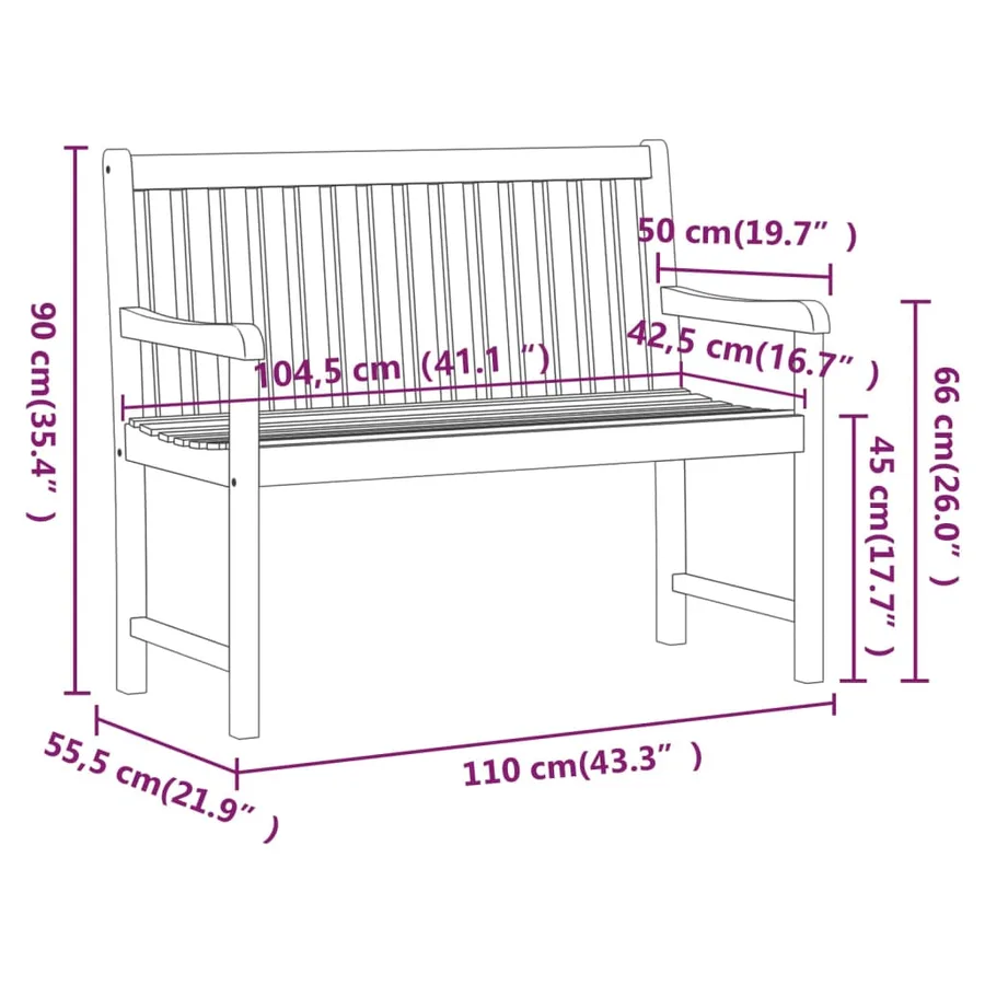 Banc de jardin 110 cm Bois d'acacia solide - 7