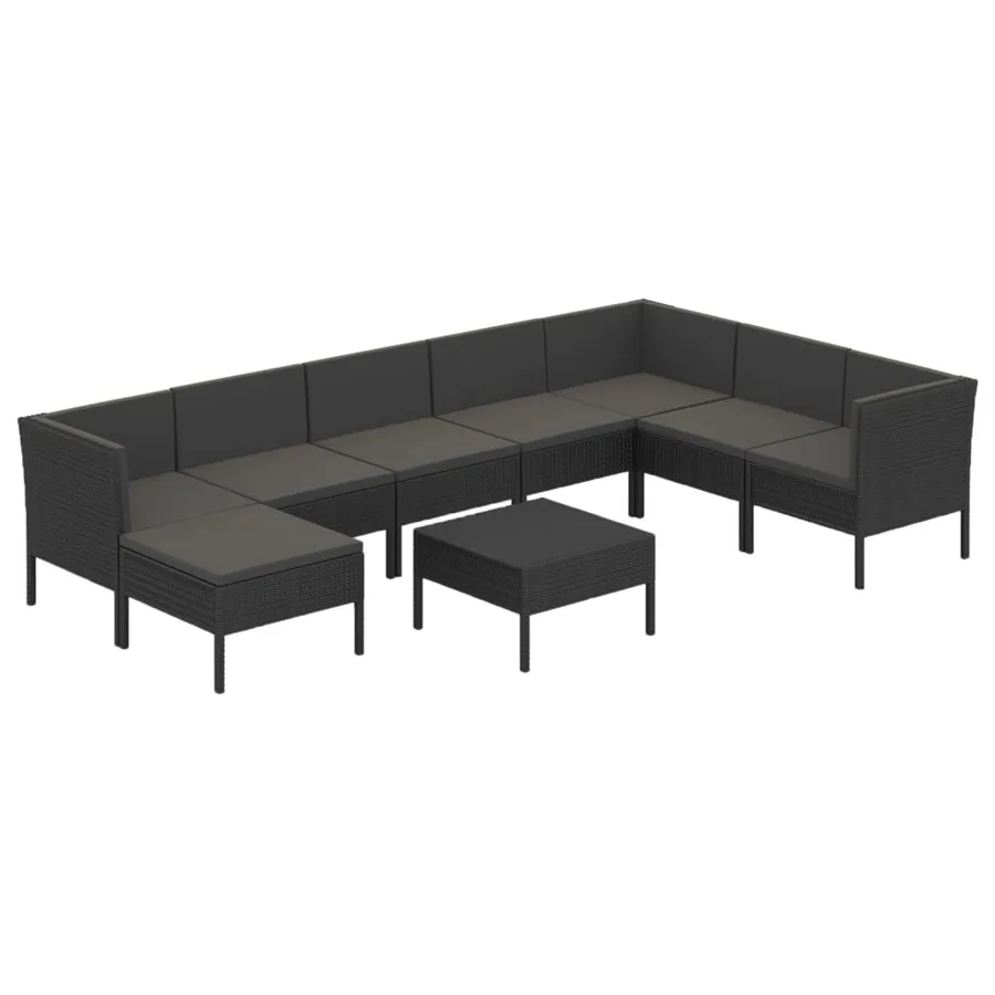 Salon de jardin 9 pcs avec coussins Résine tressée Noir - 2