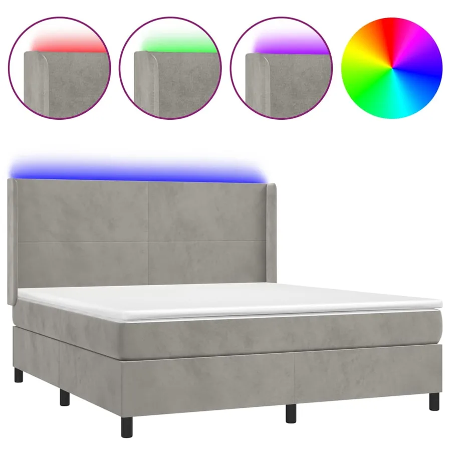 Sommier à lattes de lit matelas et LED Gris clair 180x200 cm - 2
