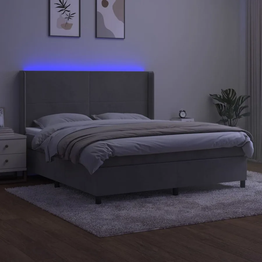 Sommier à lattes de lit matelas et LED Gris clair 180x200 cm - 3