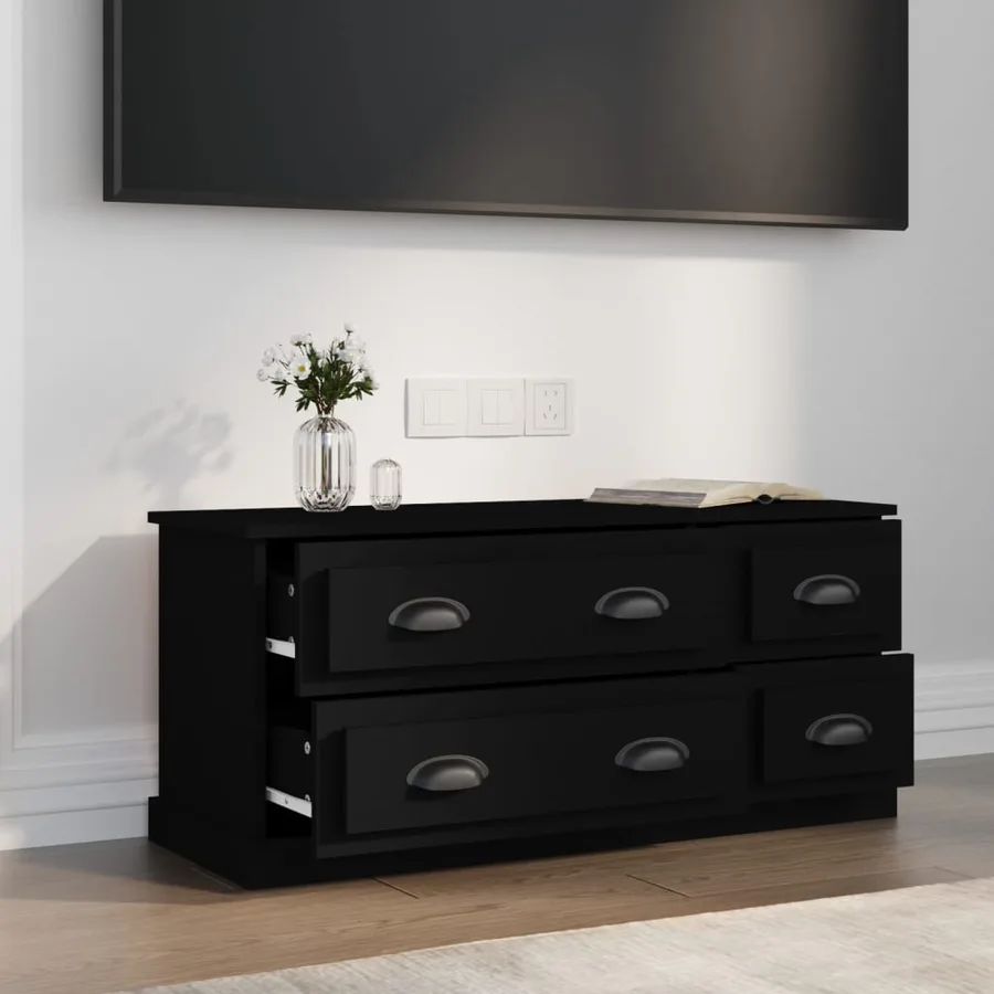 Meuble TV noir 100x35,5x45 cm bois d'ingénierie - 3