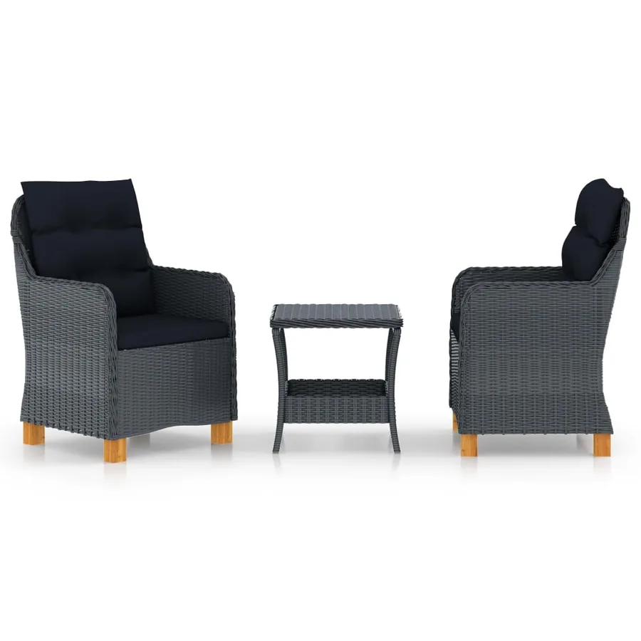 Salon de jardin 3 pcs avec coussins résine tressée gris foncé