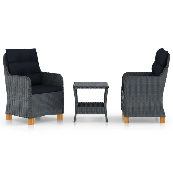 Salon de jardin 3 pcs avec coussins résine tressée gris foncé