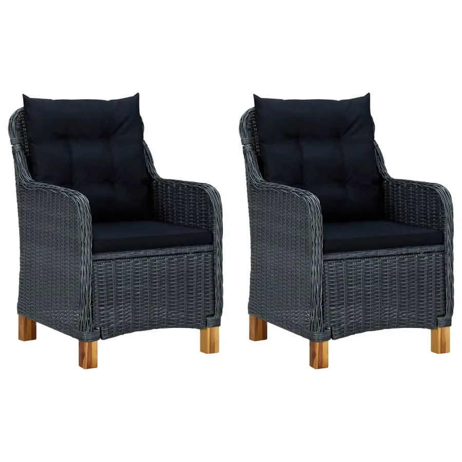 Salon de jardin 3 pcs avec coussins résine tressée gris foncé - 2