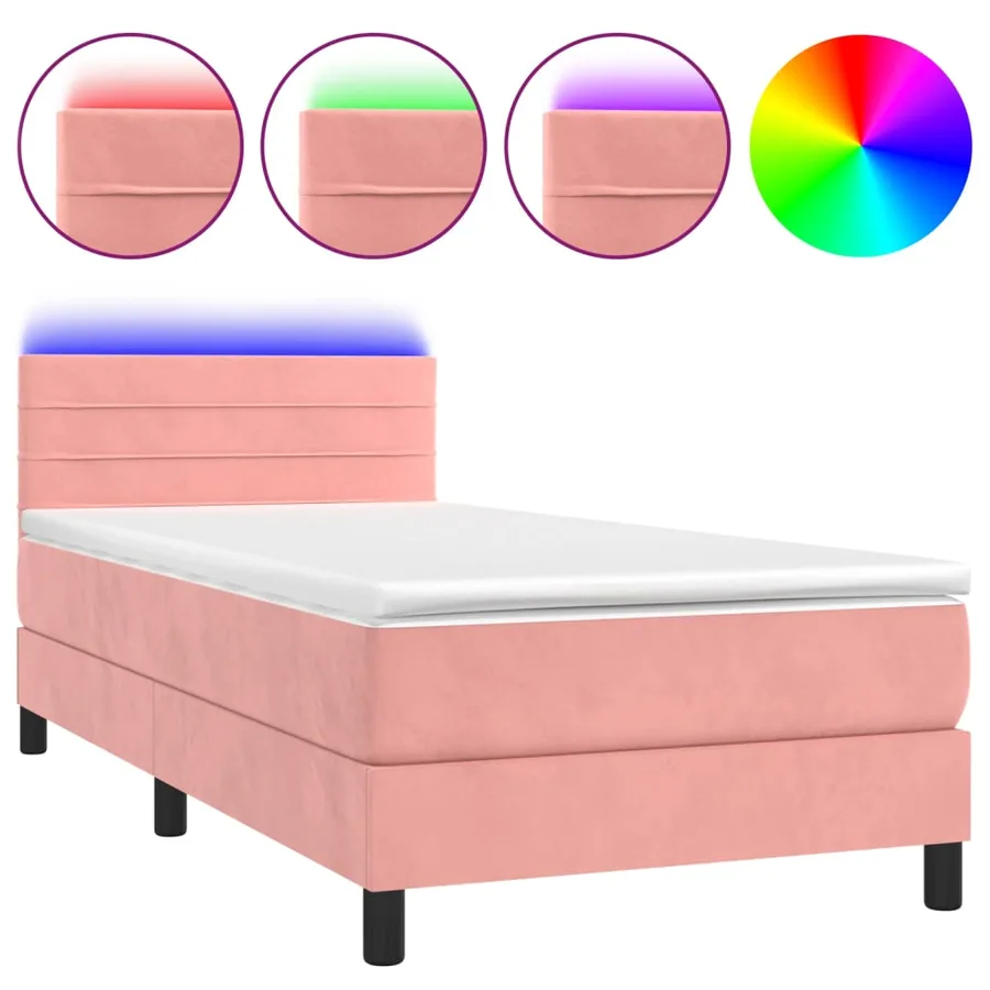 Sommier à lattes de lit avec matelas et LED Rose 100x200 cm - 2