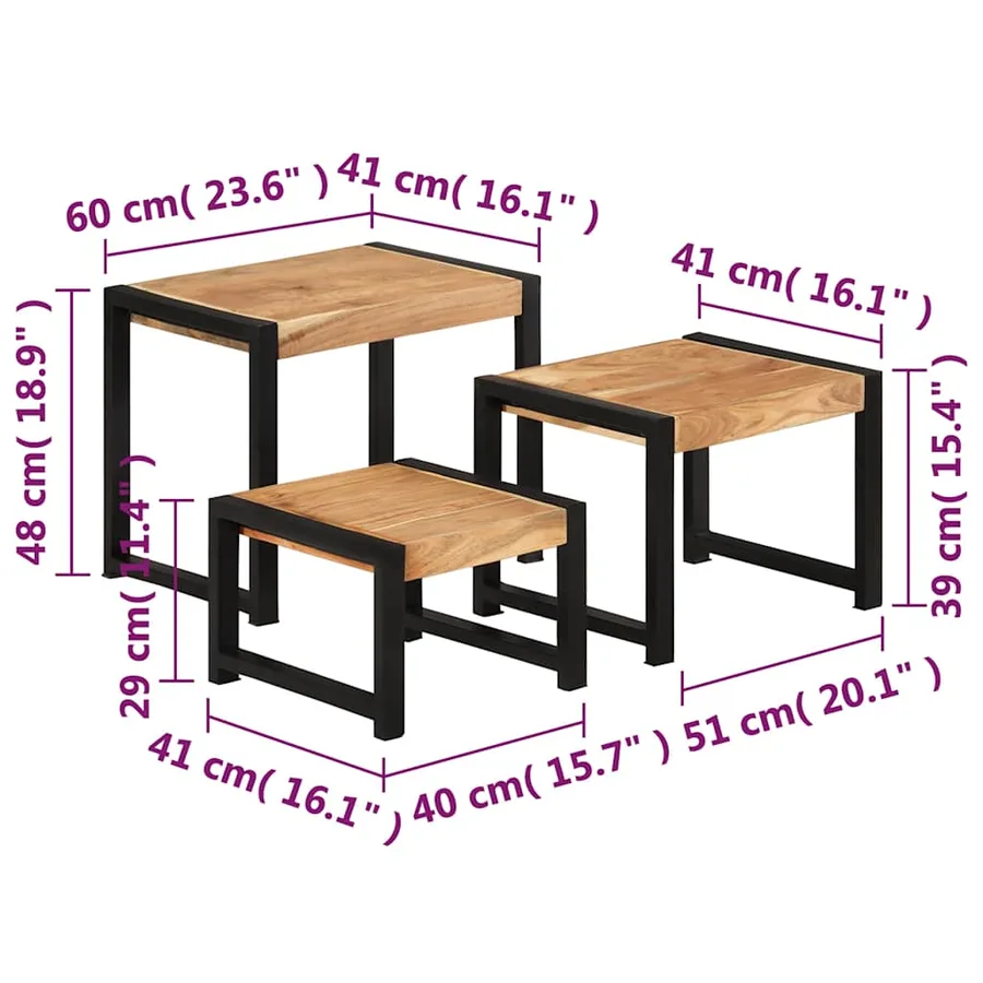 Tables gigognes 3 pcs Bois solide - 11