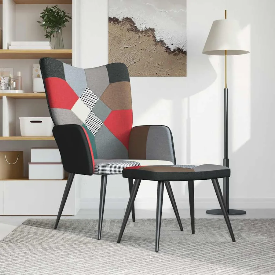 Chaise de relaxation avec tabouret Patchwork Tissu - 2
