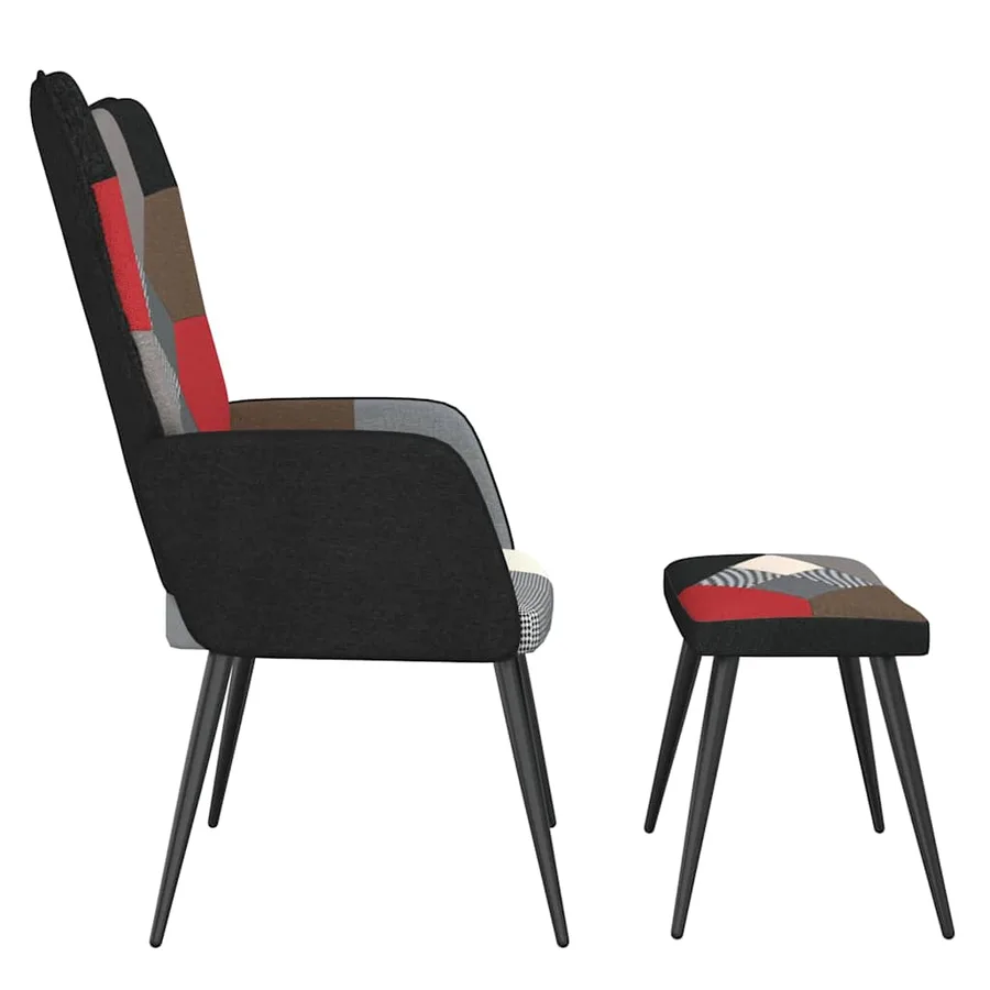 Chaise de relaxation avec tabouret Patchwork Tissu - 4