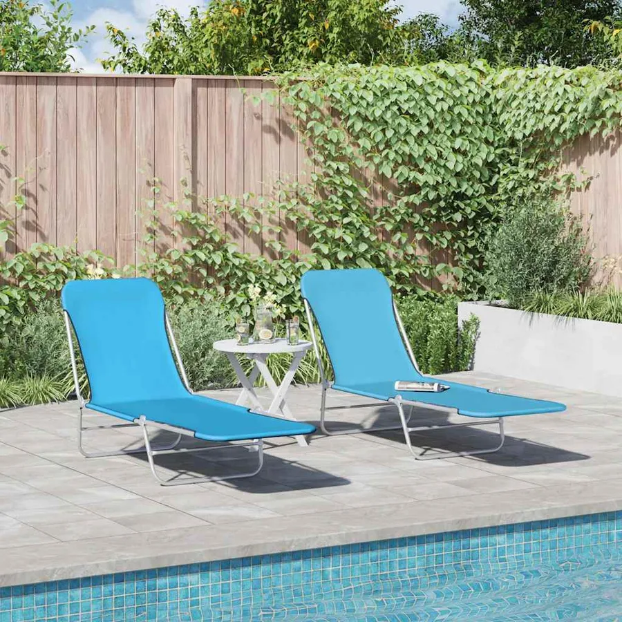Chaises longues pliables lot de 2 Acier et tissu Gris - 12