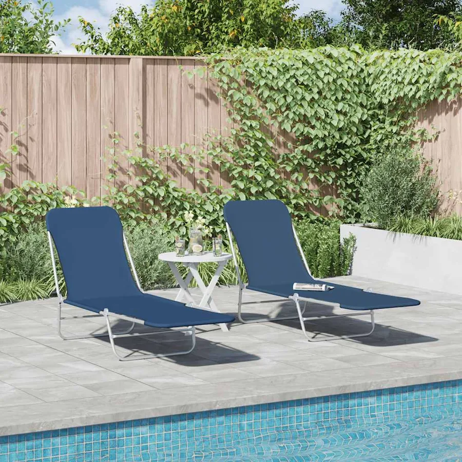 Chaises longues pliables lot de 2 Acier et tissu Gris - 42