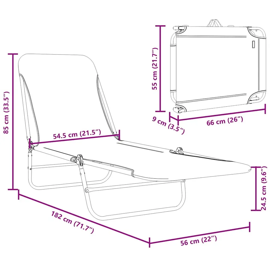 Chaises longues pliables lot de 2 Acier et tissu Gris - 49