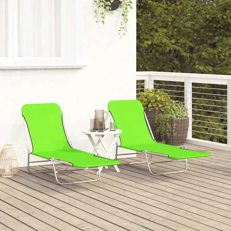 Chaises longues pliables lot de 2 Acier et tissu Gris - 62