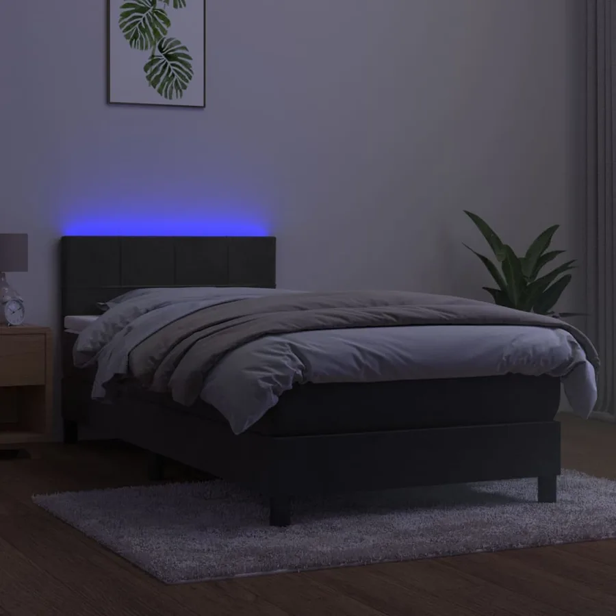 Sommier à lattes de lit et matelas et LED Gris foncé 90x200 cm - 3