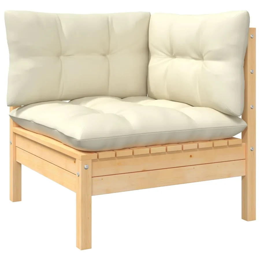 Salon de jardin 3 pcs avec coussins crème Bois de pin massif - 3