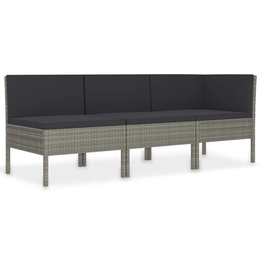 Salon de jardin 3 pcs avec coussins Résine tressée Gris - 2