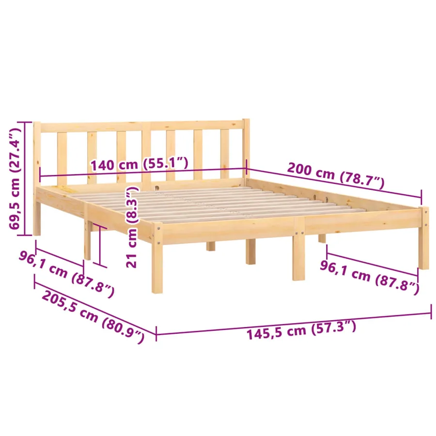 Cadre de lit sans matelas bois massif 140x200 cm - 9