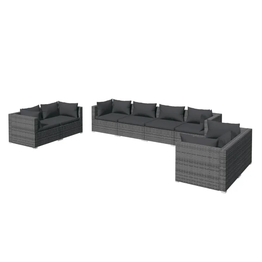 Salon de jardin 8 pcs avec coussins Résine tressée Gris - 2