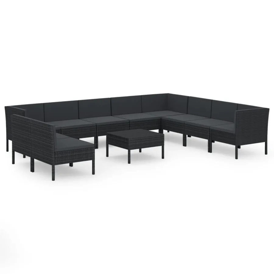 Salon de jardin 11 pcs avec coussins Résine tressée Noir - 2