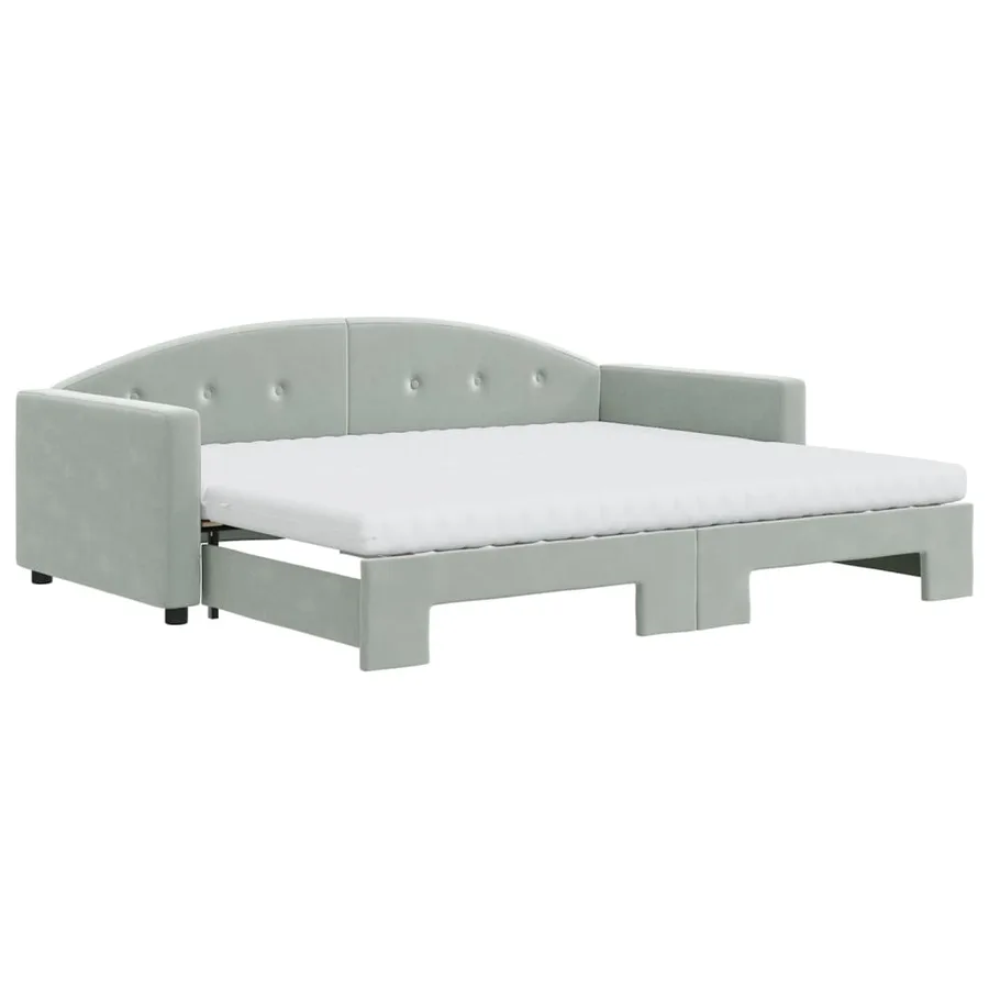 Lit de jour avec gigogne et matelas gris clair 90x200cm velours - 2
